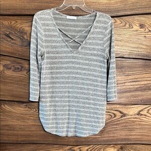 Striped Gray V-Neck Top